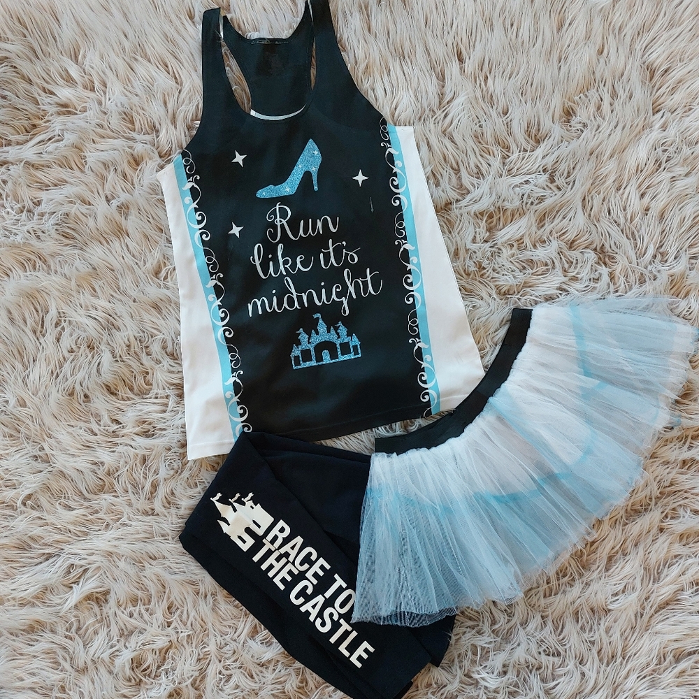 Women's Black and Light Blue 'Run Like It's Midnight' Tank & Tulle Skirt Set